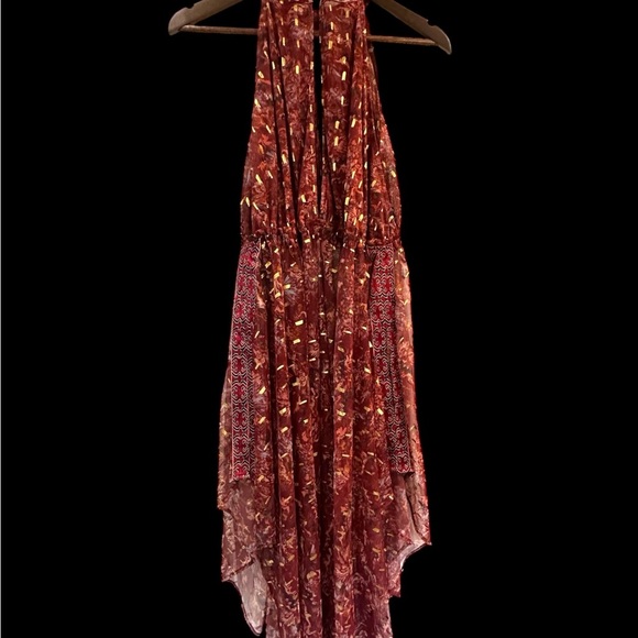 Free People Semi-Sheer Moroccan Halter Top Dress Embroidery Metallic Flecks XS - Picture 8 of 12